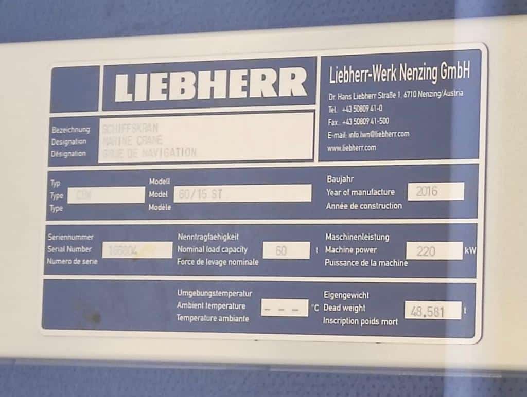Crane information plate